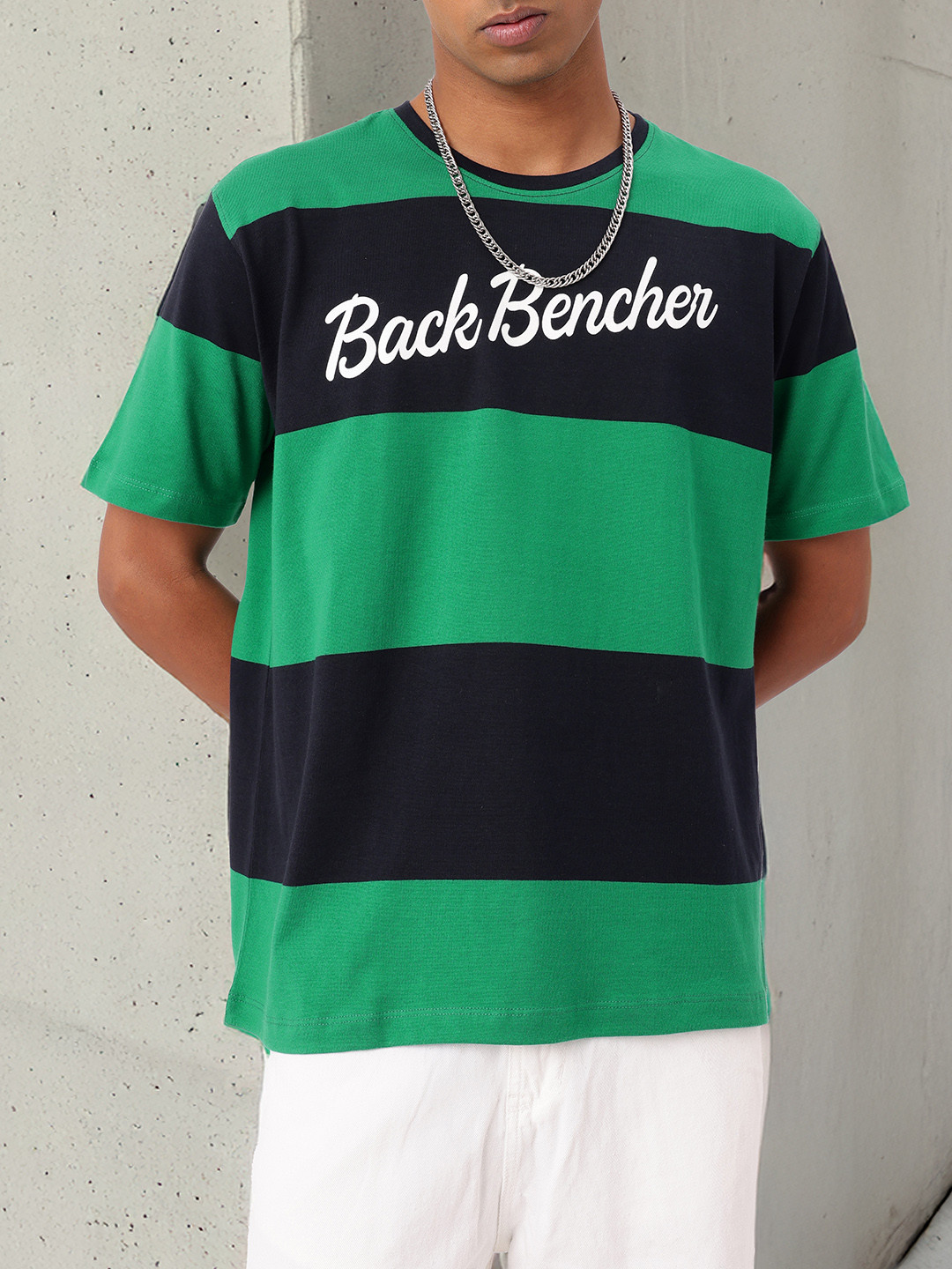 

Kook N Keech Street Offbeat Striped Relaxed Fit T-shirt, Green