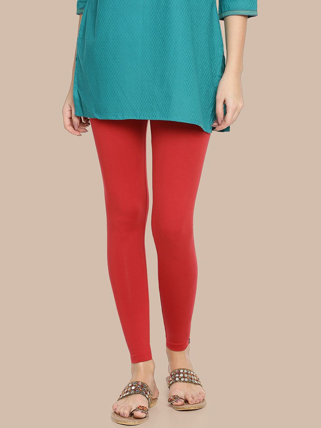 

TWIN BIRDS Women Cotton Blend Solid Lip Stick Ankle Length Legging, Red