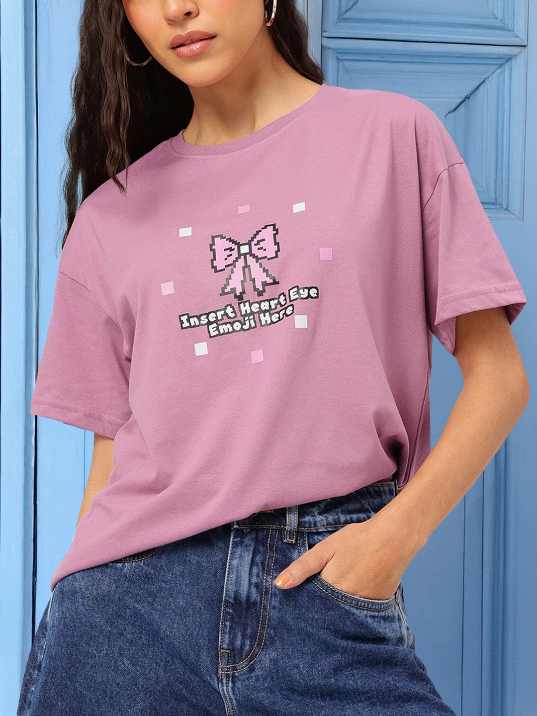 

DressBerry Bubbly Basics Drop Sleeves Slang Printed Relaxed Tee, Mauve