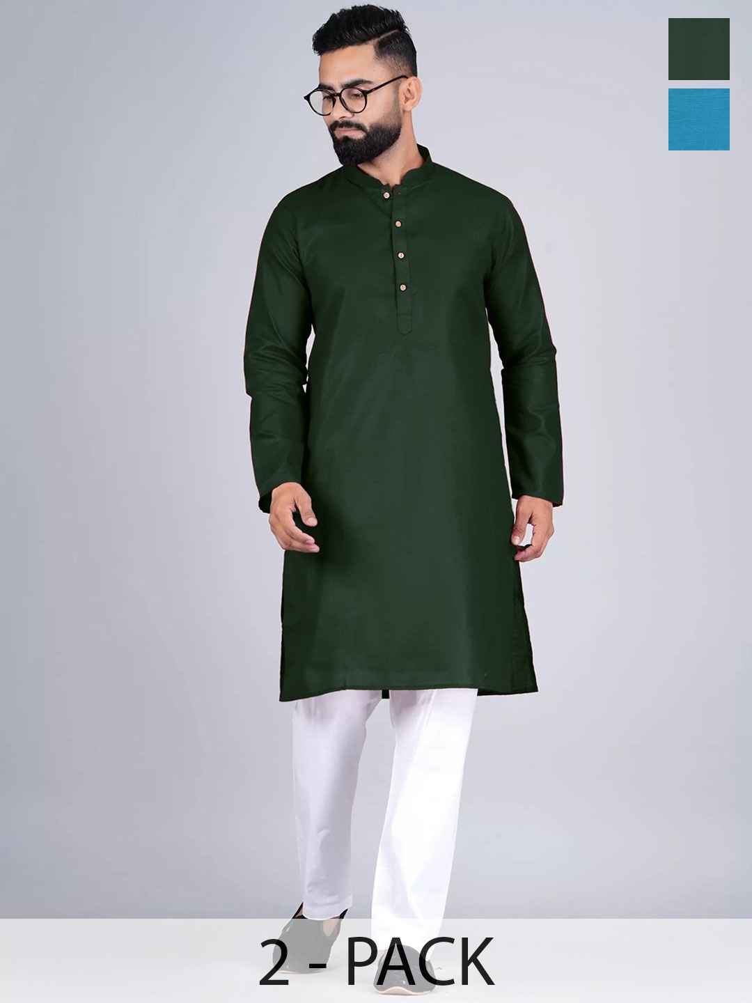

Moda Rapido Set Of 2 Mandarin Collar Cotton Straight Kurtas, Multi