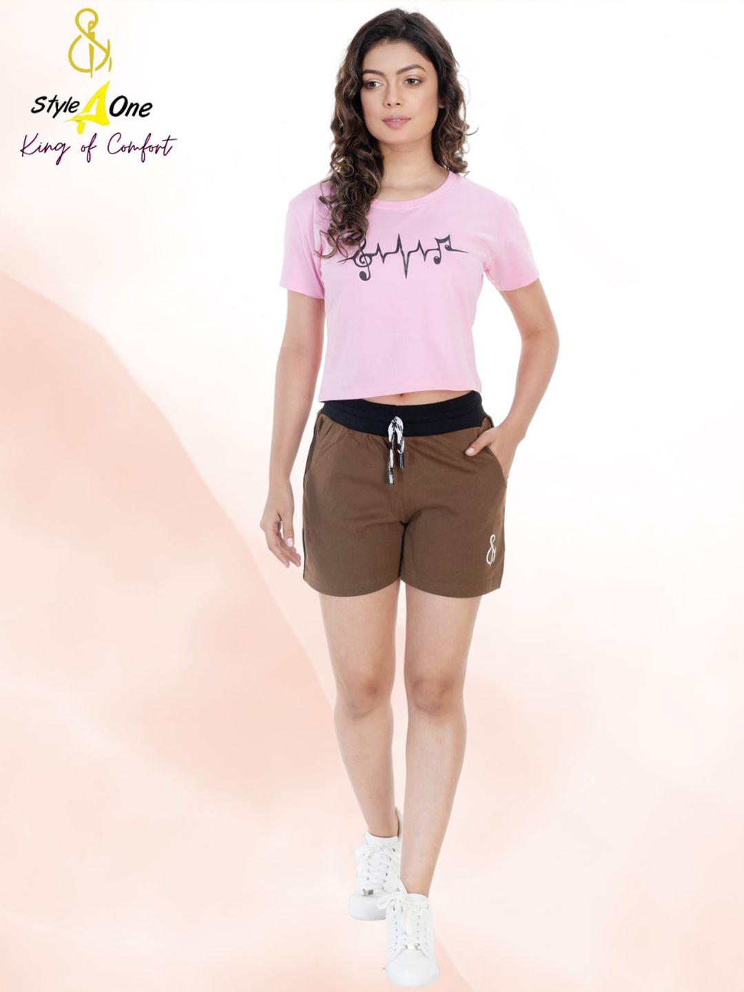 

StyleAOne Printed Pure Cotton T-Shirt With Shorts, Pink