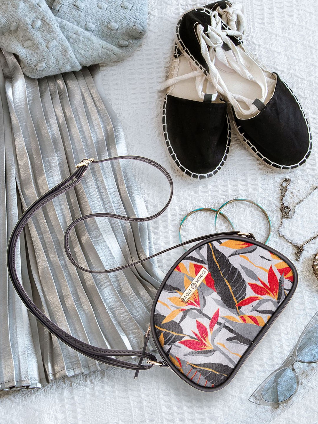 

Sacci Mucci Floral Printed Sling Bag, Black