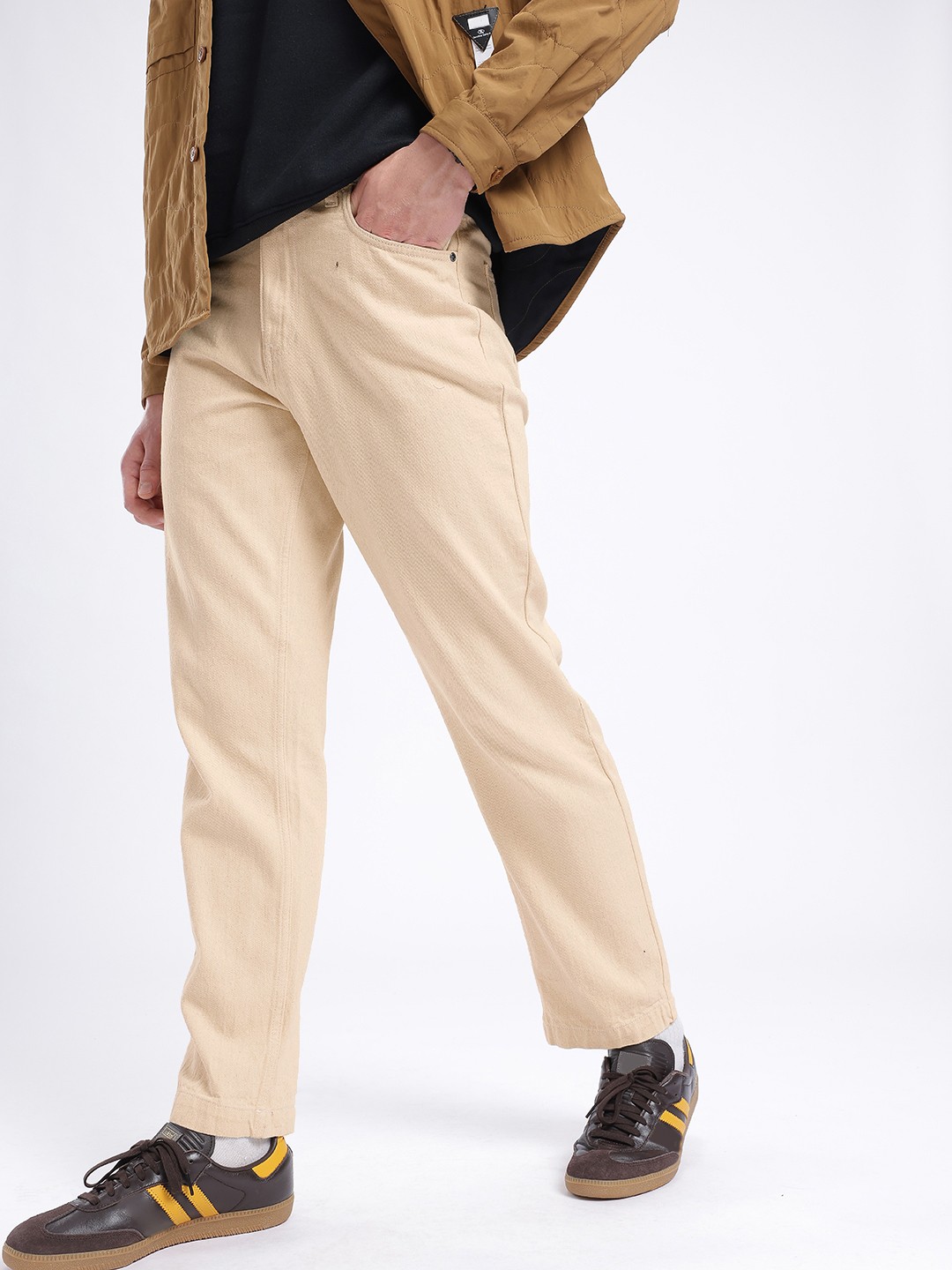 

glitchez Men Urban Street Straight Fit Jeans, Beige