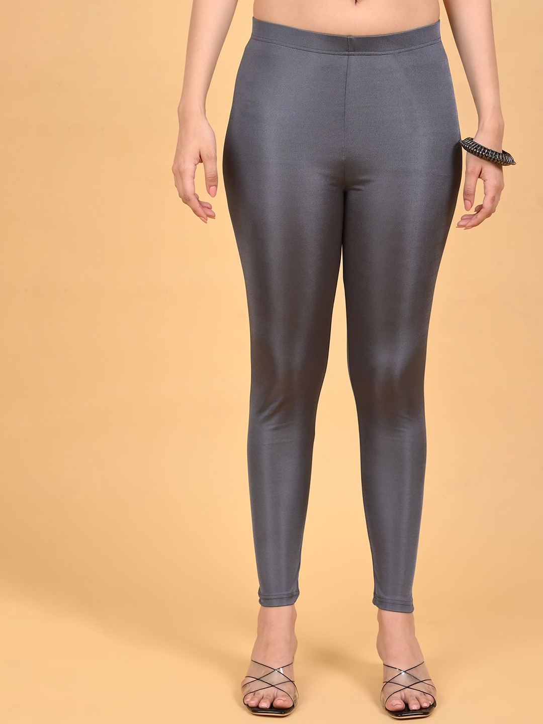 

Coppermith 4-Way Stretchable Shimmer Finish Ankle Length Leggings, Grey