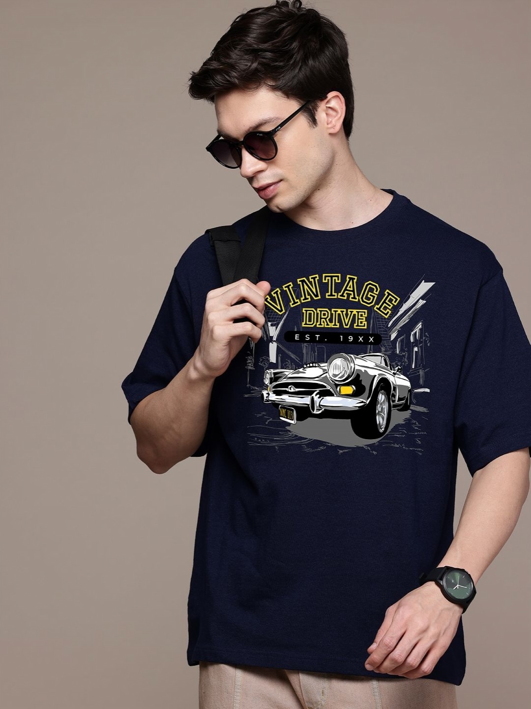 

Moda Rapido Men Printed Applique T-shirt, Navy blue