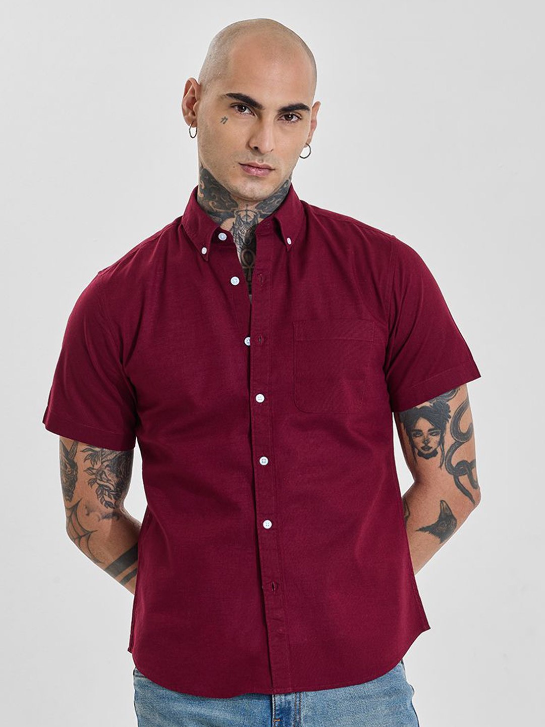 

Snitch Men Slim Fit Opaque Formal Shirt, Burgundy