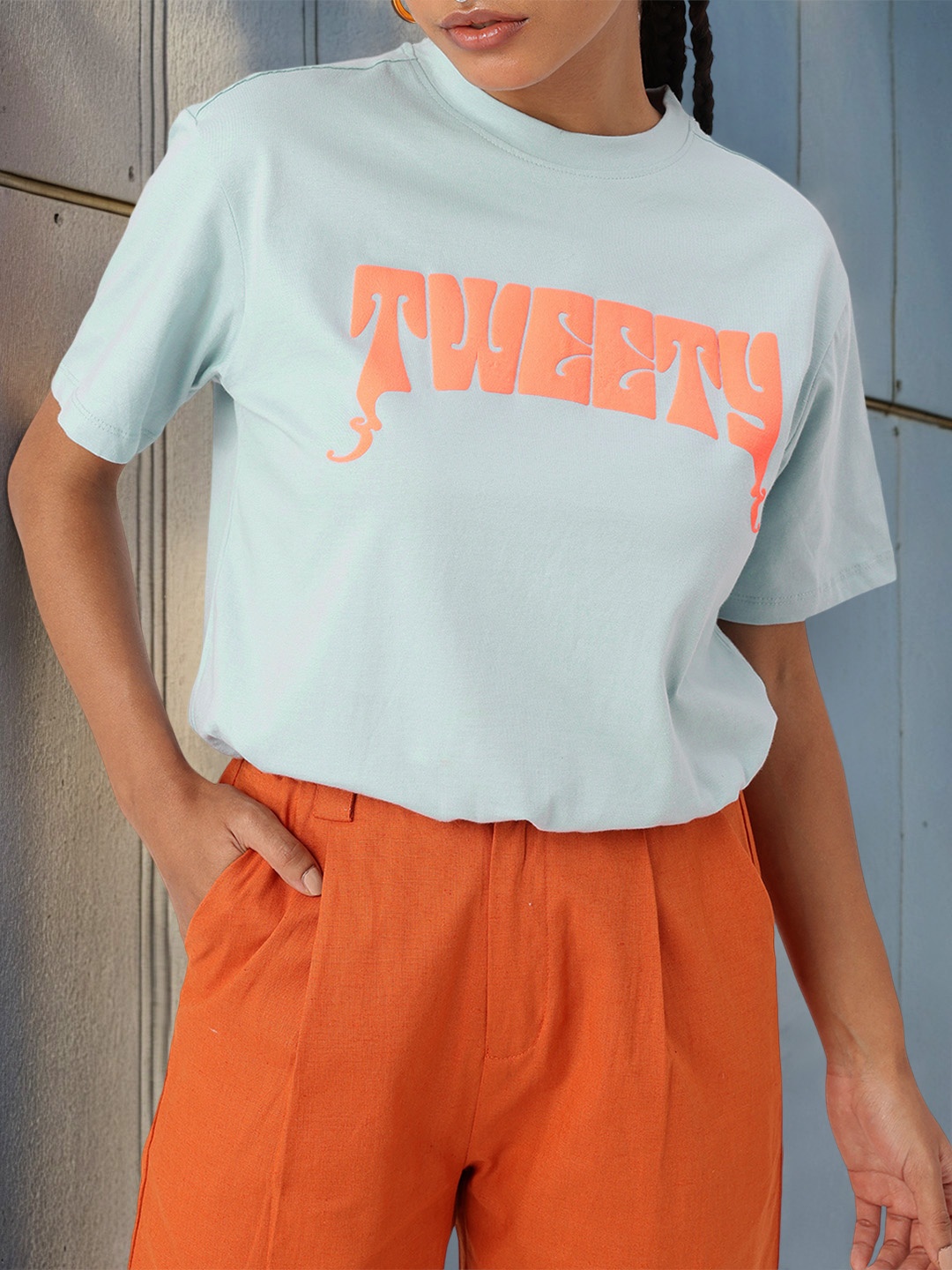 

Kook N Keech Tweety Charm Typography Printed Boxy Fit T-shirt, Blue
