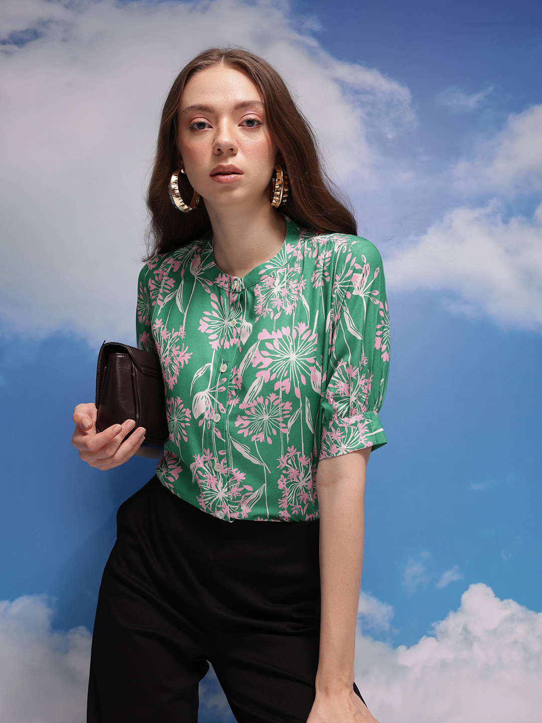

CORSICA Floral Print Shirt Style Top, Green