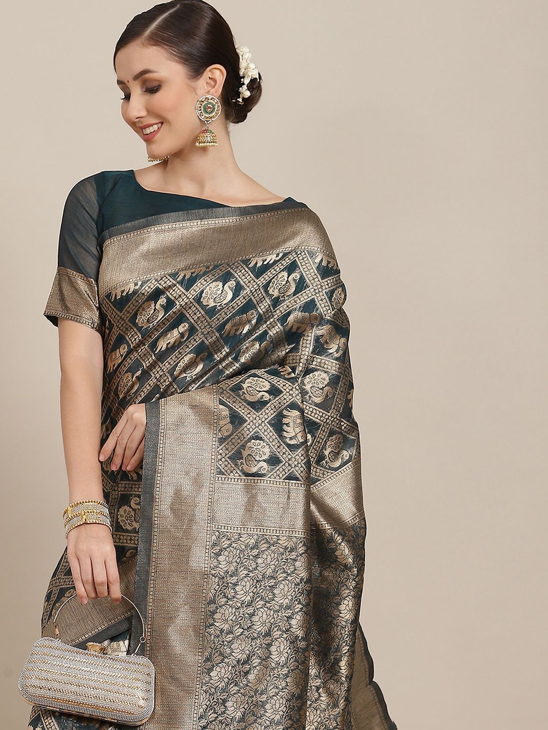 

Mitera Woven Design Zari Patola Saree, Teal