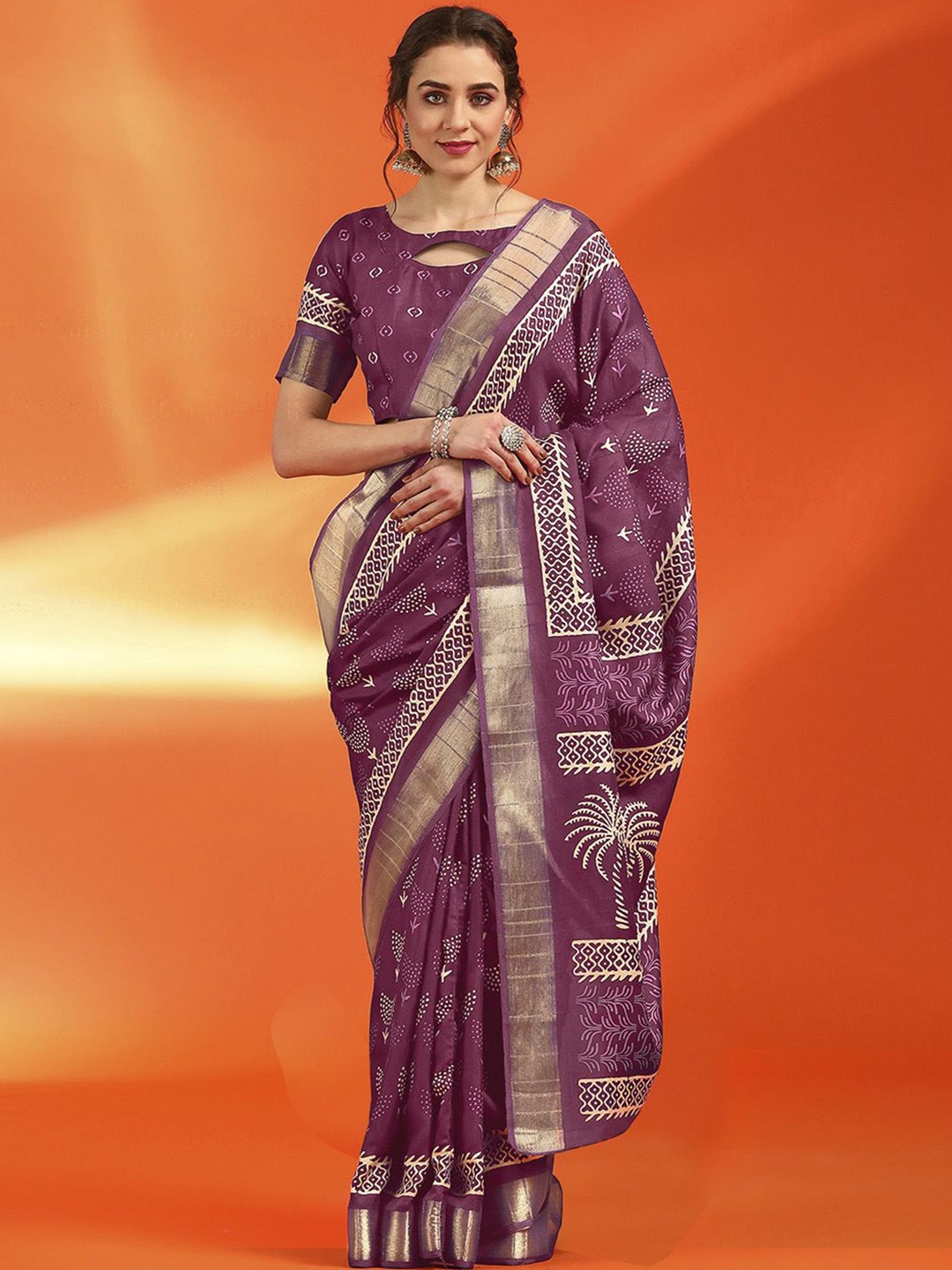 

Anouk Rustic Ethnic Motifs Zari Silk Cotton Sungudi Saree, Magenta