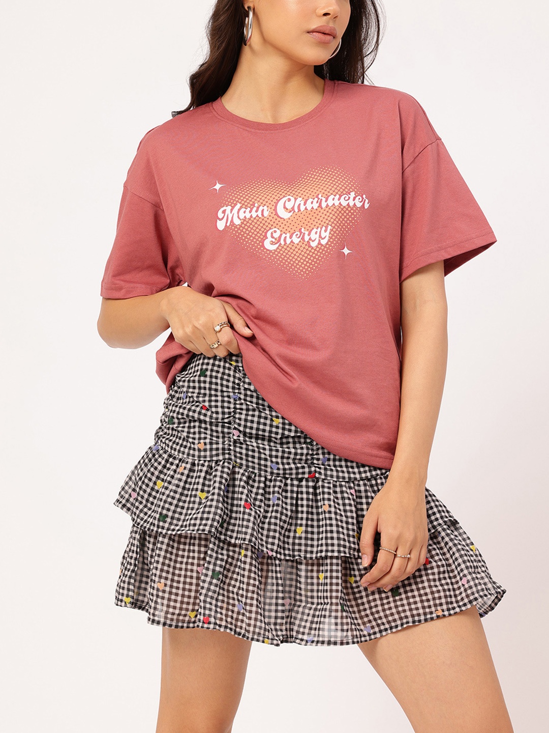 

DressBerry Main Character Printed Oversized T-shirt, Rust