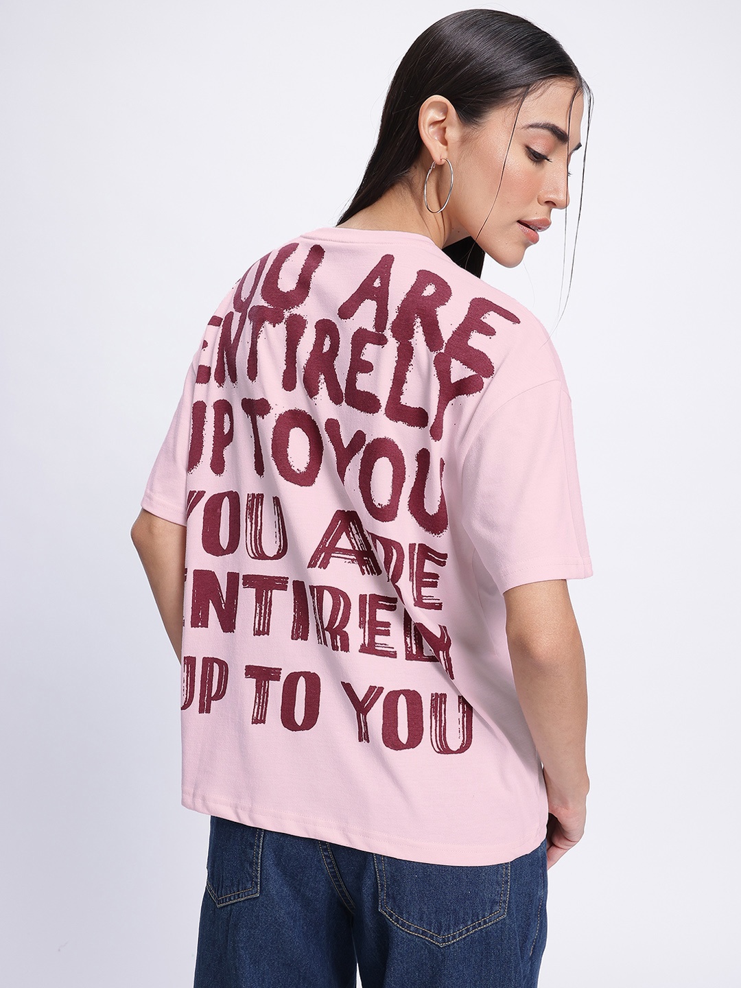 

glitchez Be You Printed Drop-Shoulder Sleeves T-shirt, Pink