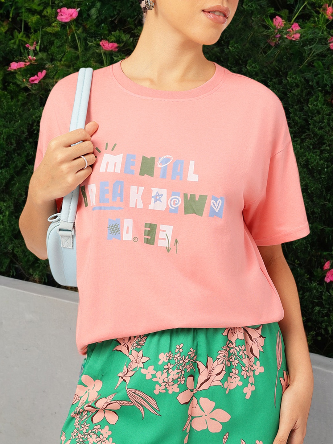 

DressBerry Mind Matters Typography Print Relaxed T-Shirt, Peach