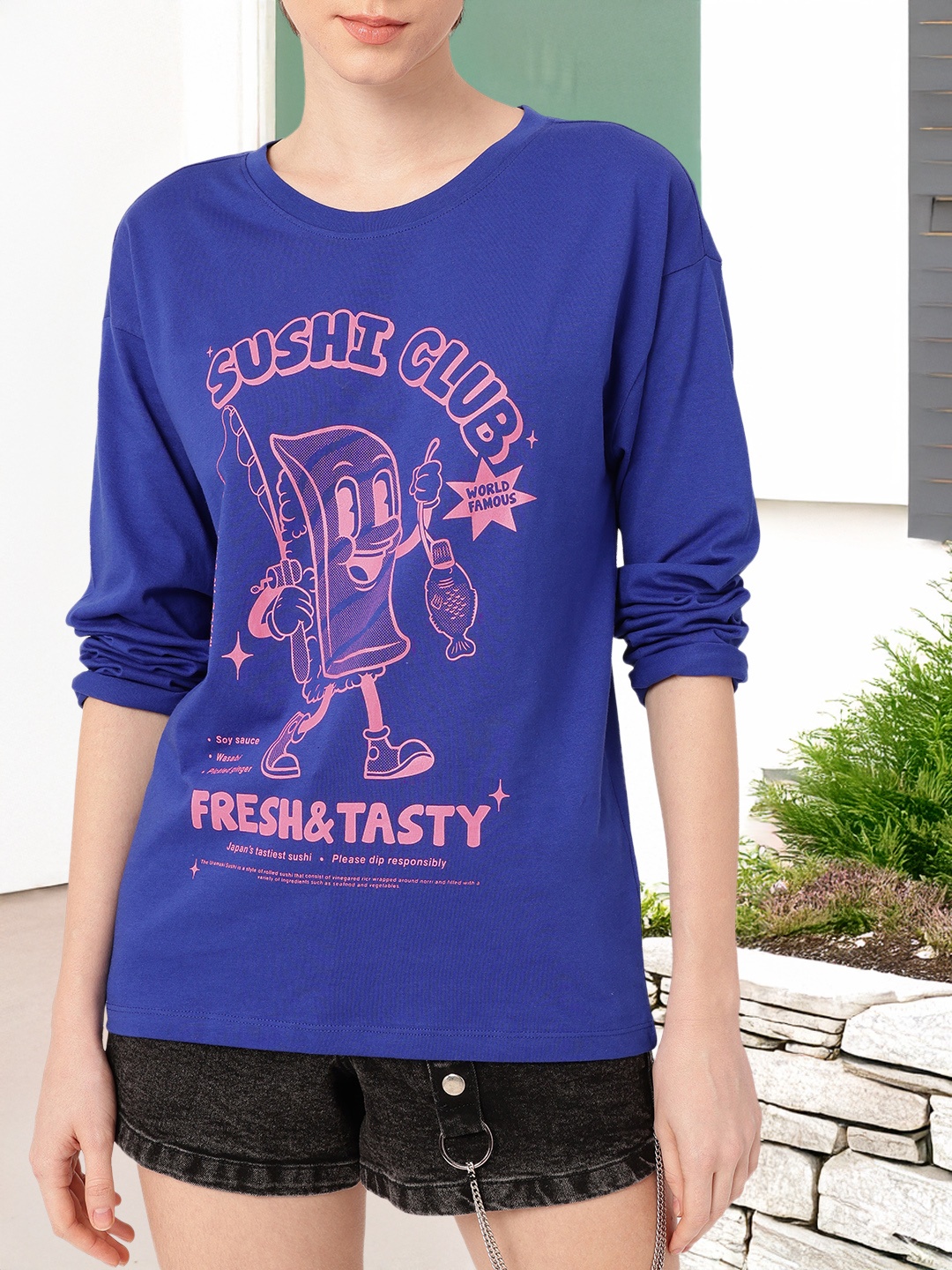 

DressBerry Urban Cool Graphic Printed Relaxed Fit T-shirt, Blue