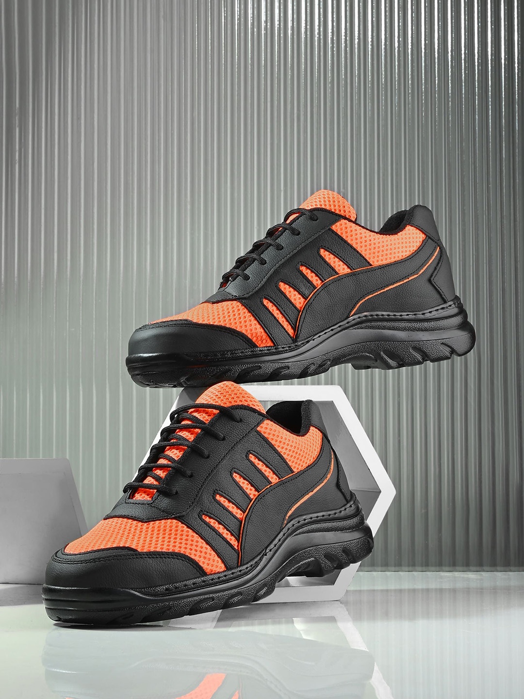 

Eego Italy Men Color-Block Steel Toe Safety Lace Up Sports Shoes, Orange