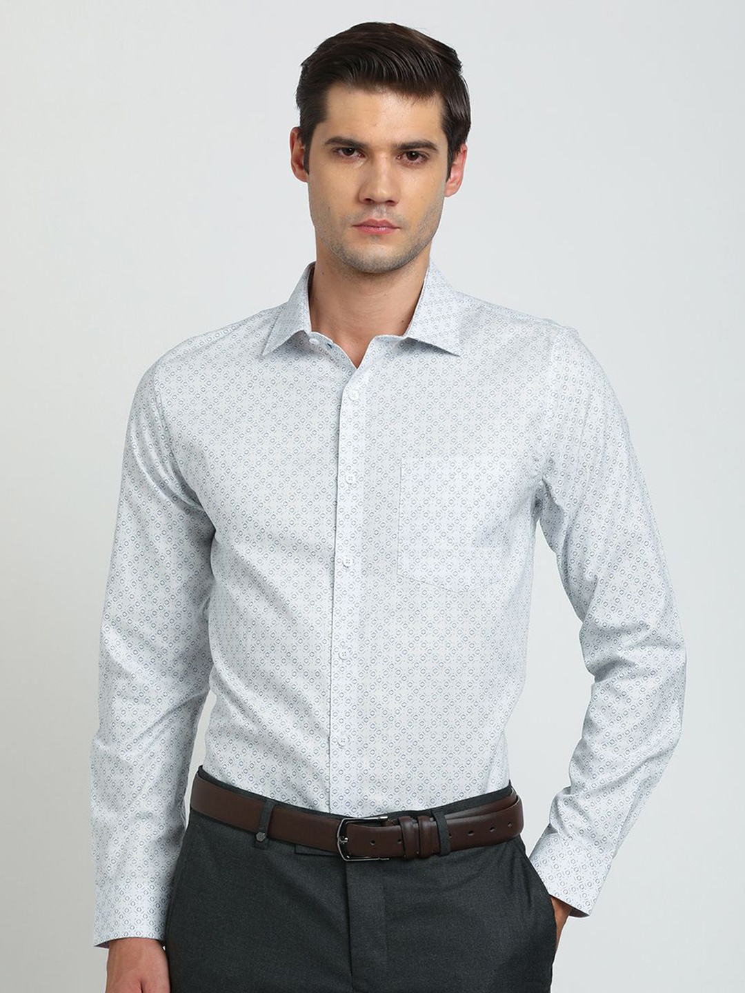 

Turtle Men Classic Opaque Printed Formal Shirt, Blue