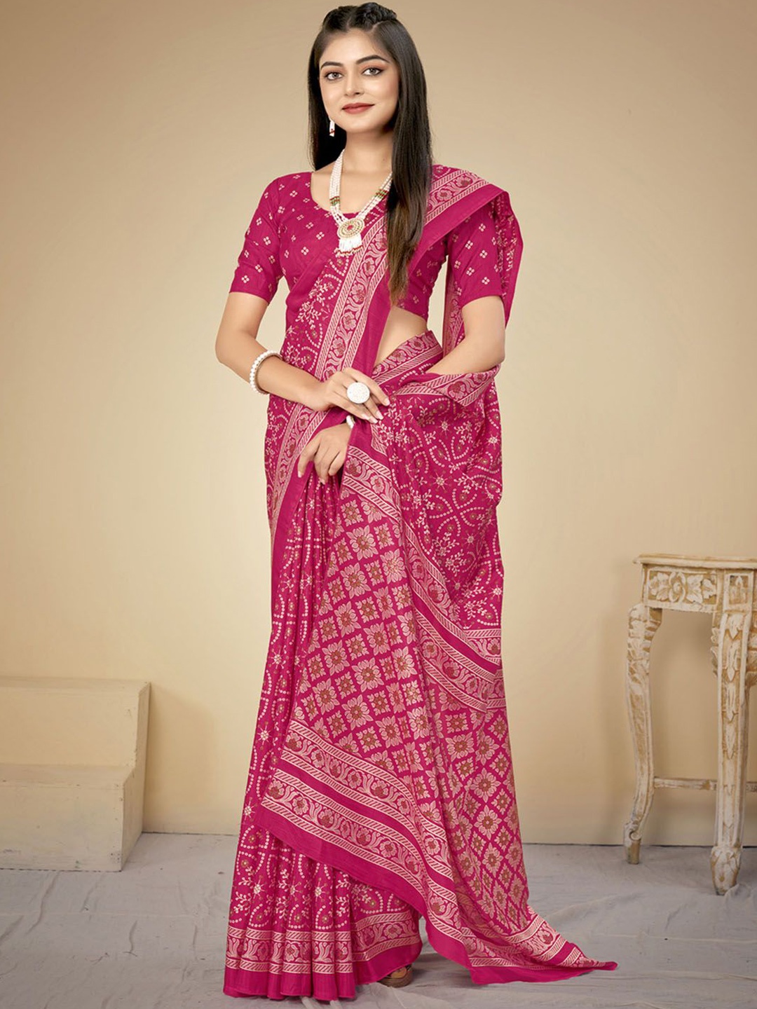 

Anouk Rustic Ethnic Motifs Silk Blend Bagh Saree, Pink