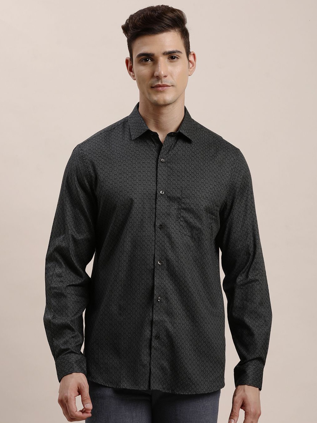 

Turtle Men Classic Slim Fit Opaque Printed Formal Shirt, Grey
