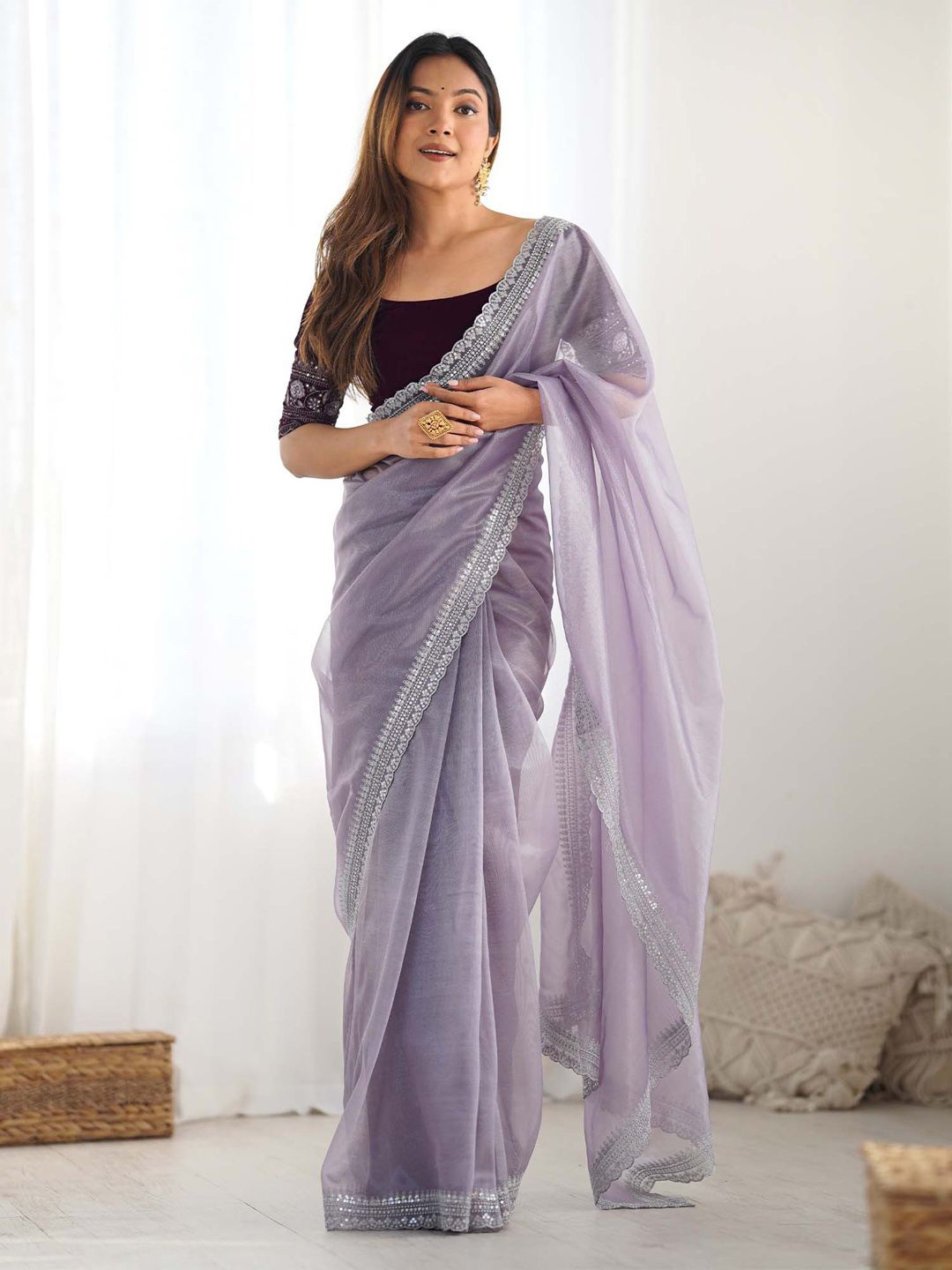 

Anouk Sequinned Net Saree, Purple