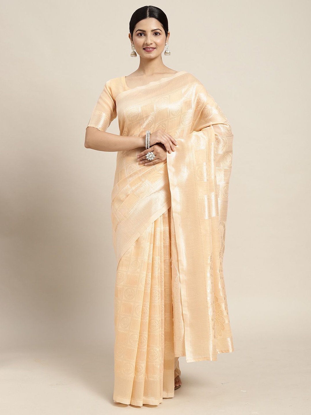 

Anouk Rustic Kalamkari Zari Patola Saree, Peach