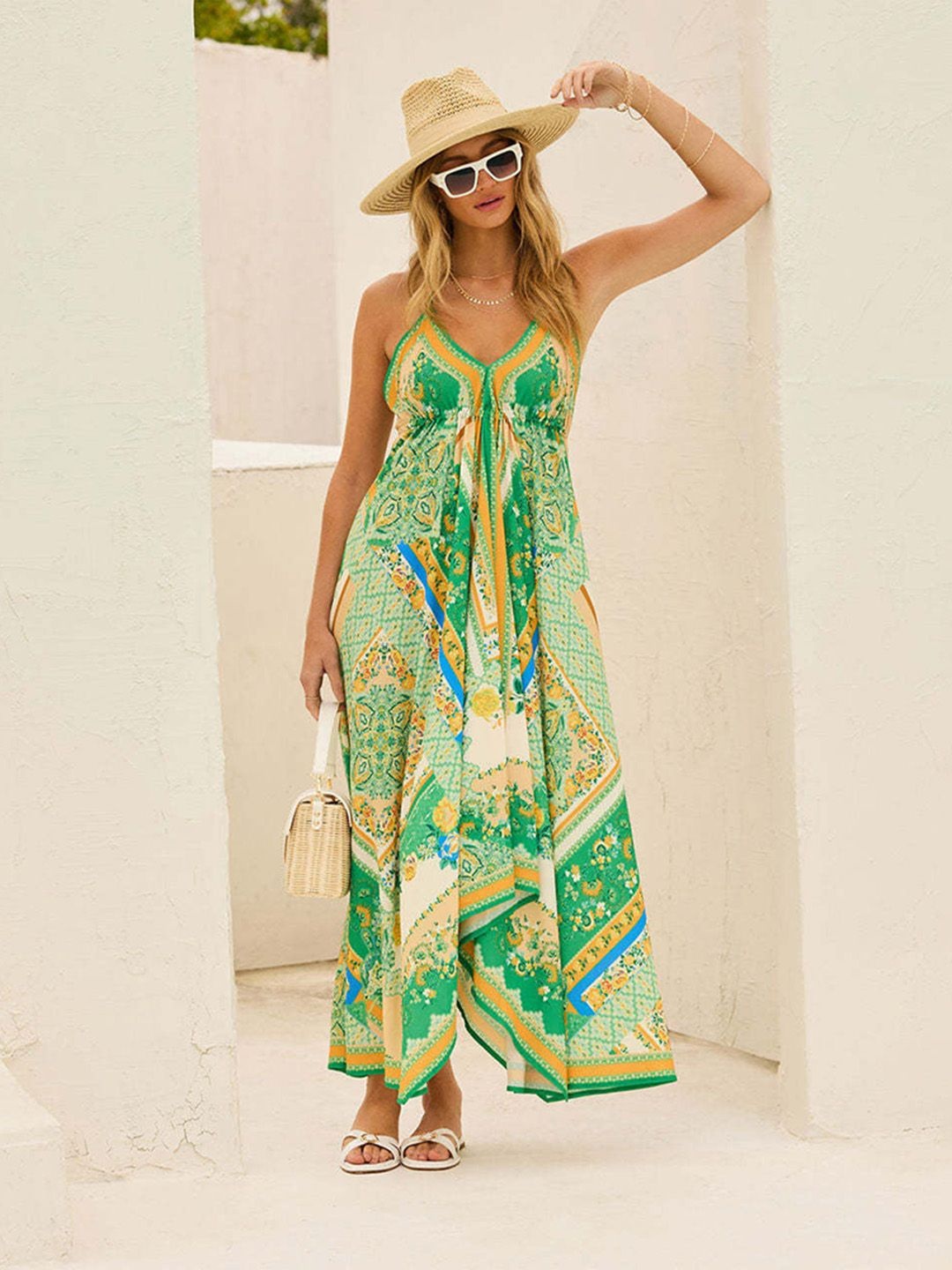 

JC Mode Tropical Print Maxi Dress, Green