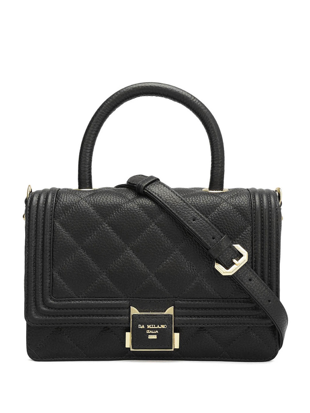 

Da Milano Leather Structured Satchel with Quilted, Black