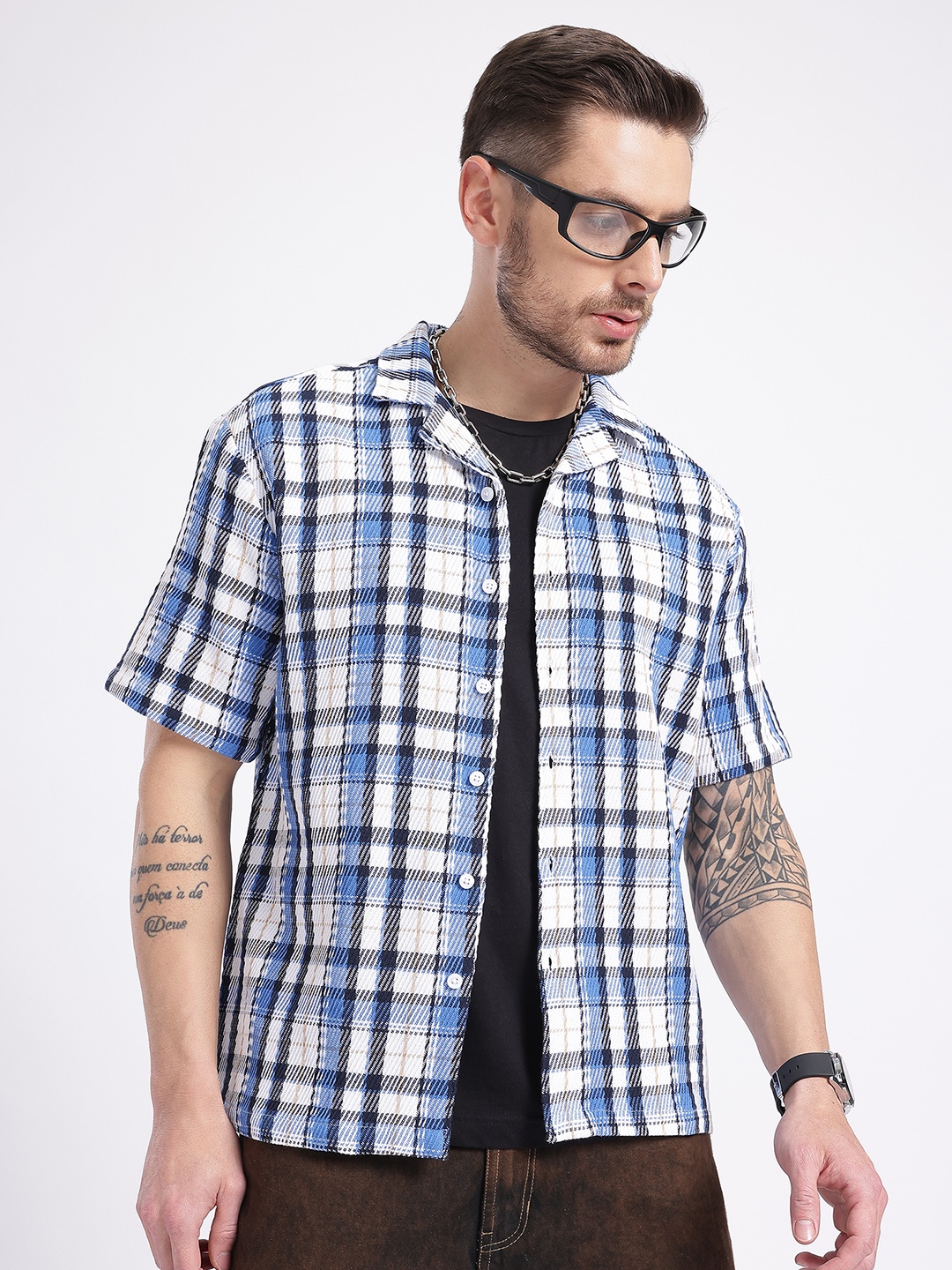 

glitchez Checkered Moves Relaxed Shirt, White