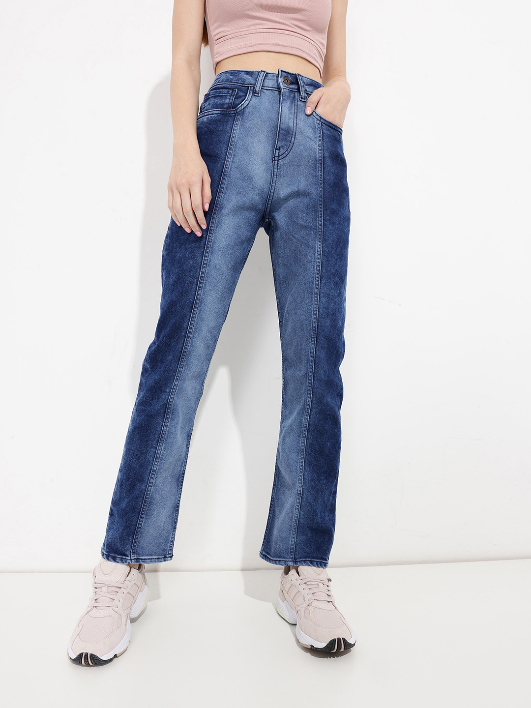 

DressBerry Acid Fade Supreme Flared Panelled Jeans, Blue