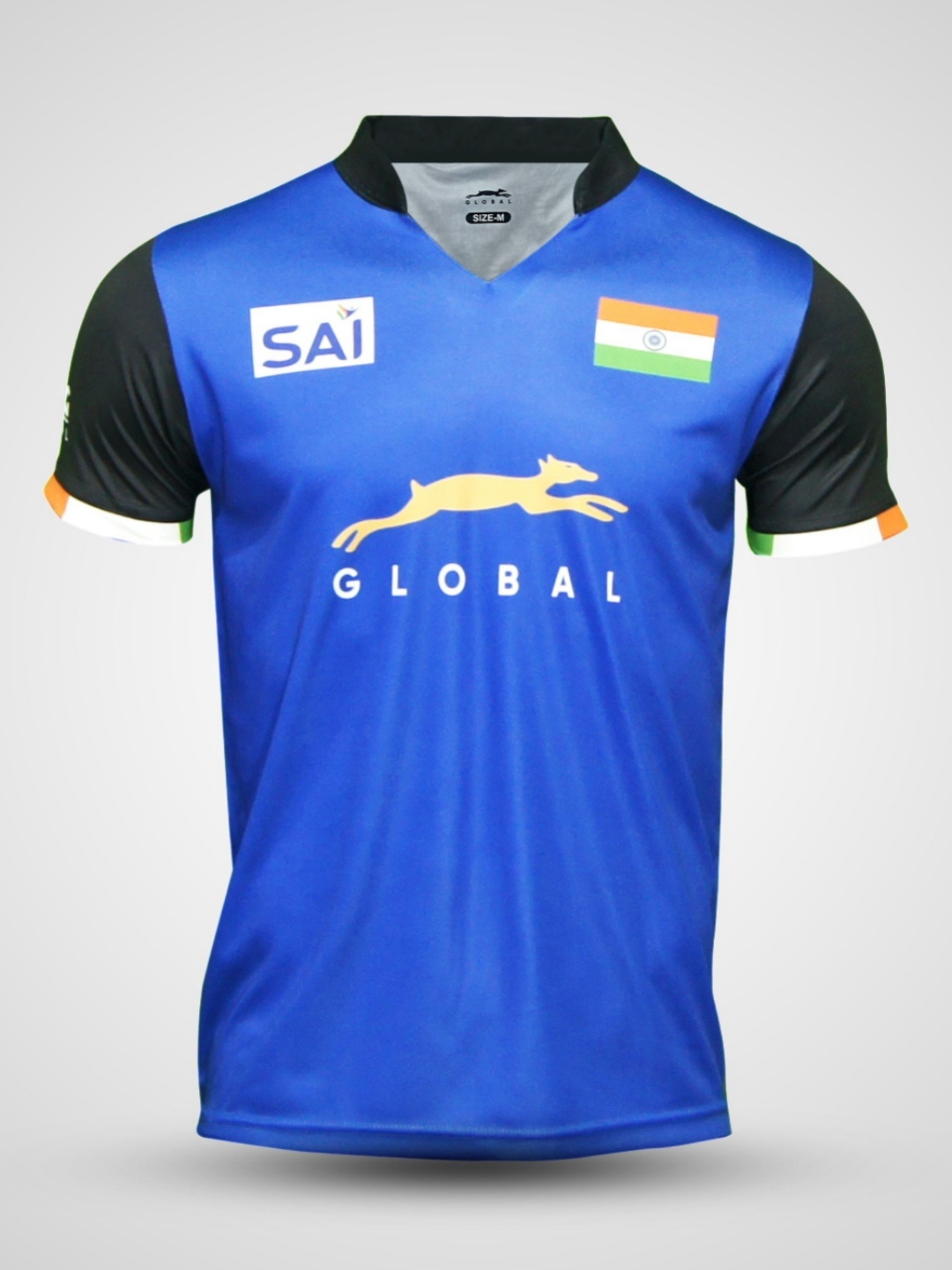 

STAG GLOBAL Men Sports V-Neck Applique T-shirt, Blue