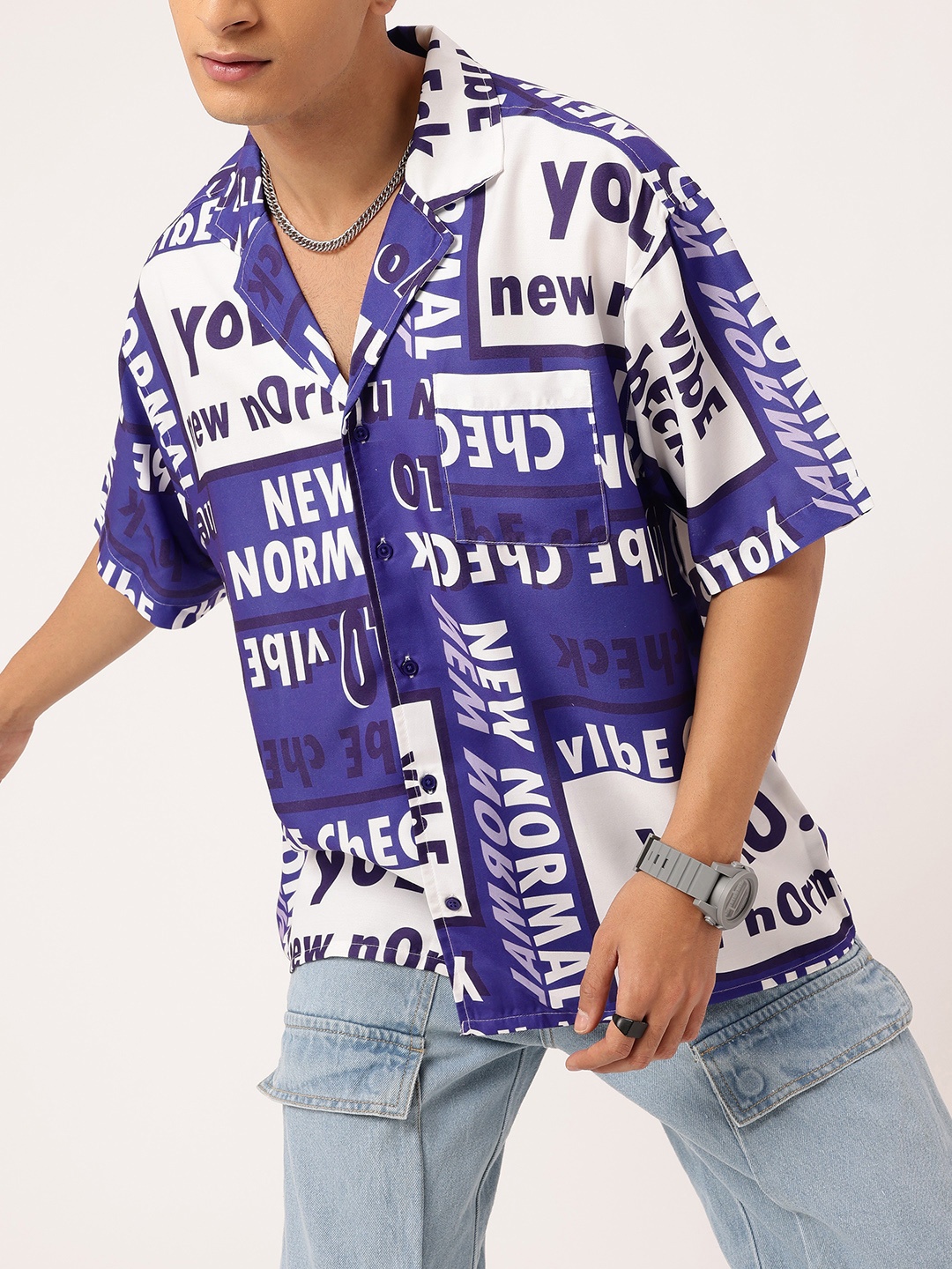 

Kook N Keech Urban Savvy Printed Oversized Shirt, Blue