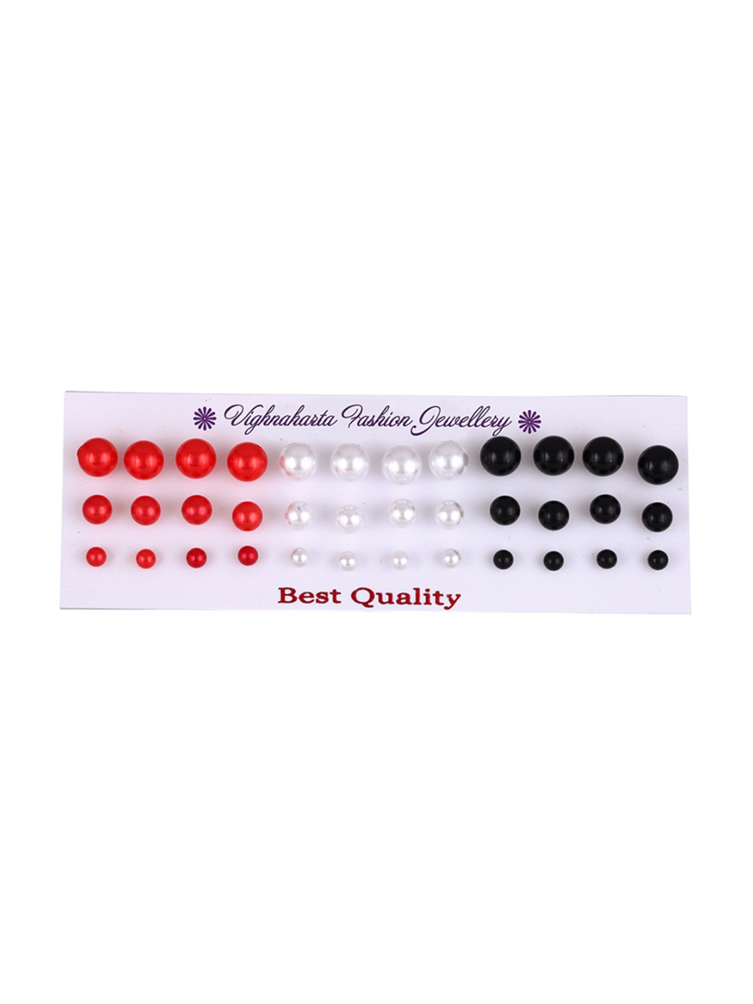 

DIVASTRI Set Of 18 Rhodium-Plated Pearls Studded Contemporary Studs, Red