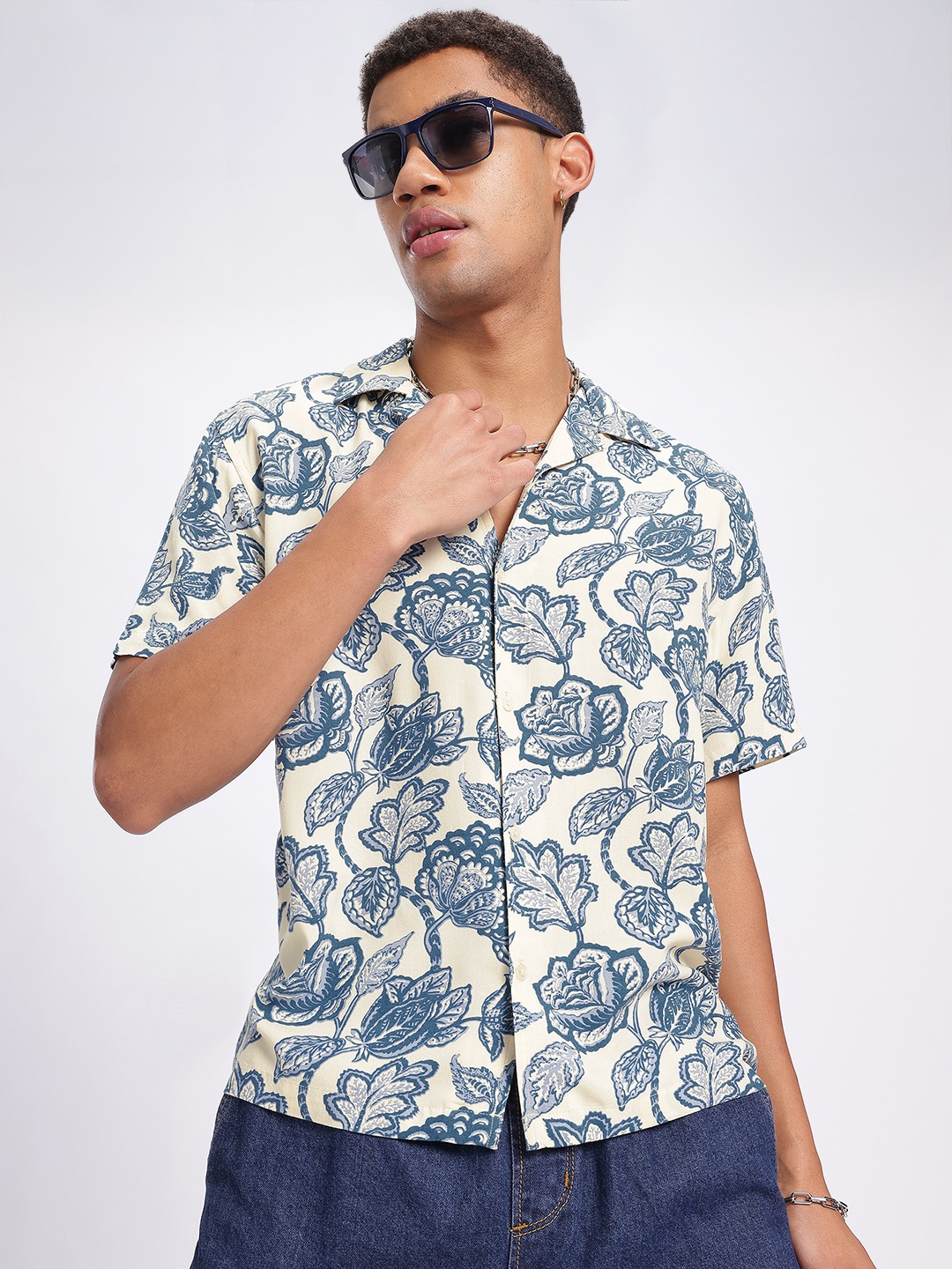 

glitchez Rose Chronicles Floral Print Relaxed Shirt, Blue
