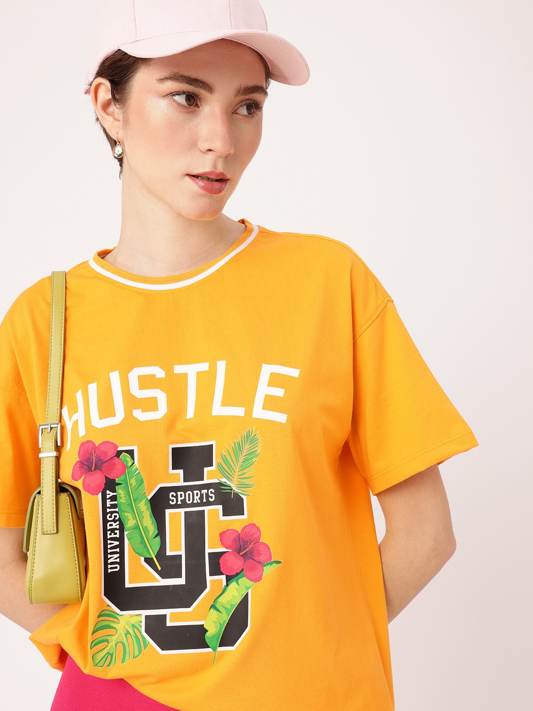 

DressBerry Sporty Charm Graphic Printed Oversized T-shirt, Yellow