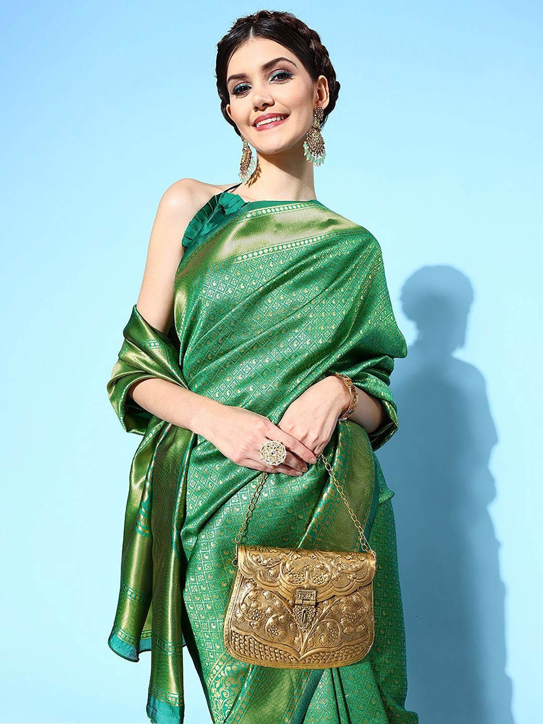 

Anouk Rustic Woven Design Zari Silk Blend Dharmavaram Saree, Green