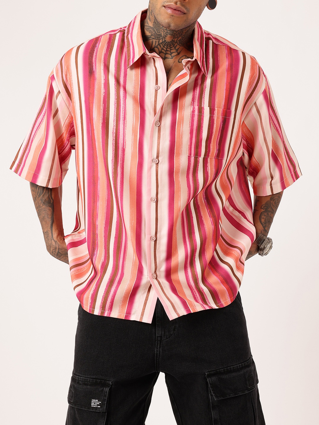 

Kook N Keech Sweet Street Striped Oversized Shirt, Red
