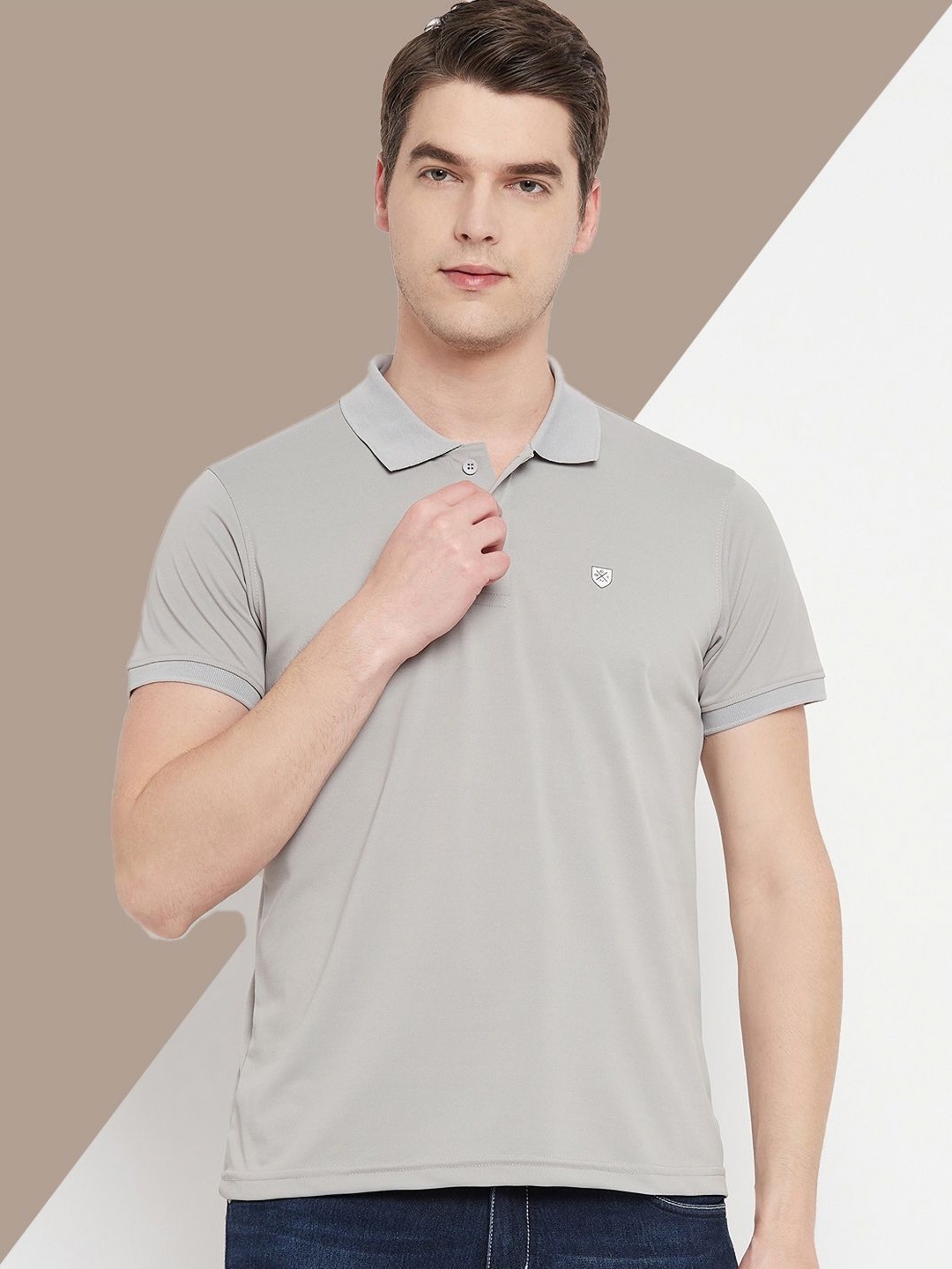 

OGEN Men Polo Collar Pockets T-shirt, Grey