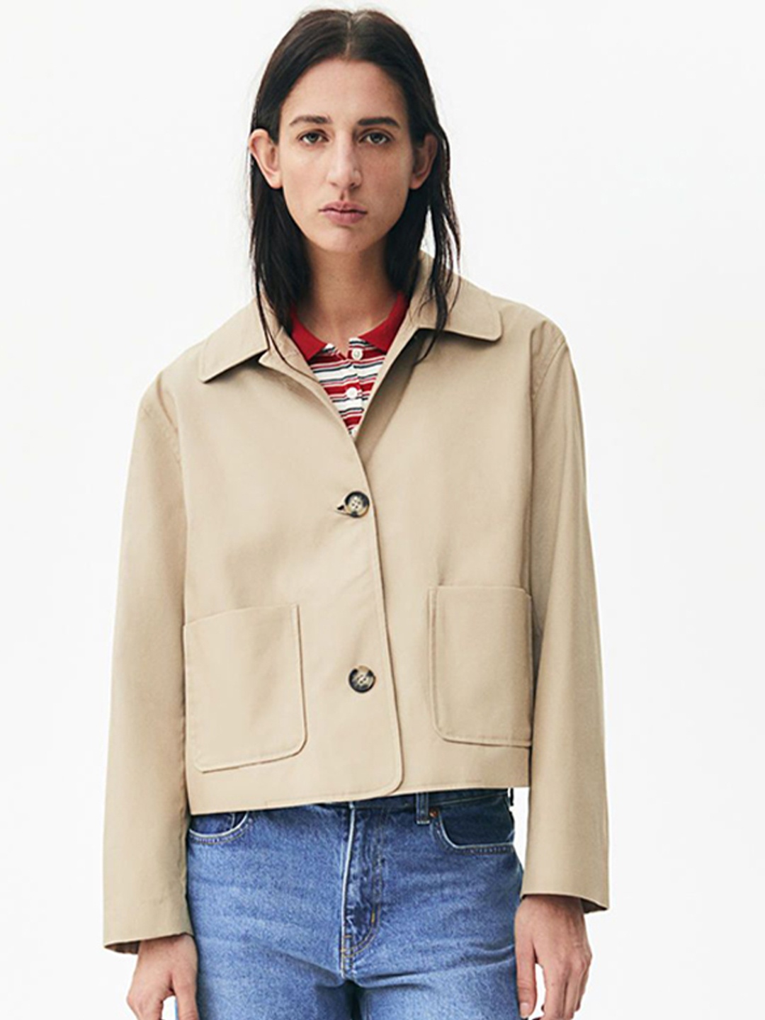 

H&M Collared Twill Jacket, Beige