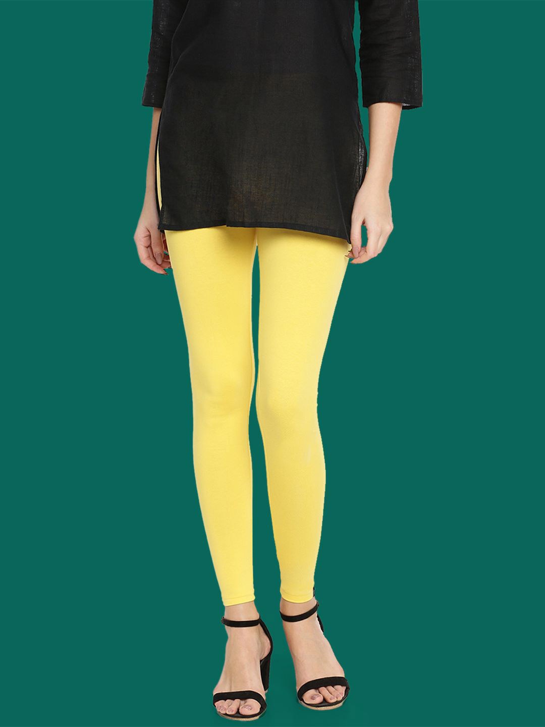

TWIN BIRDS Women Cotton Blend Solid Busy Bee Ankle Length Legging, Yellow