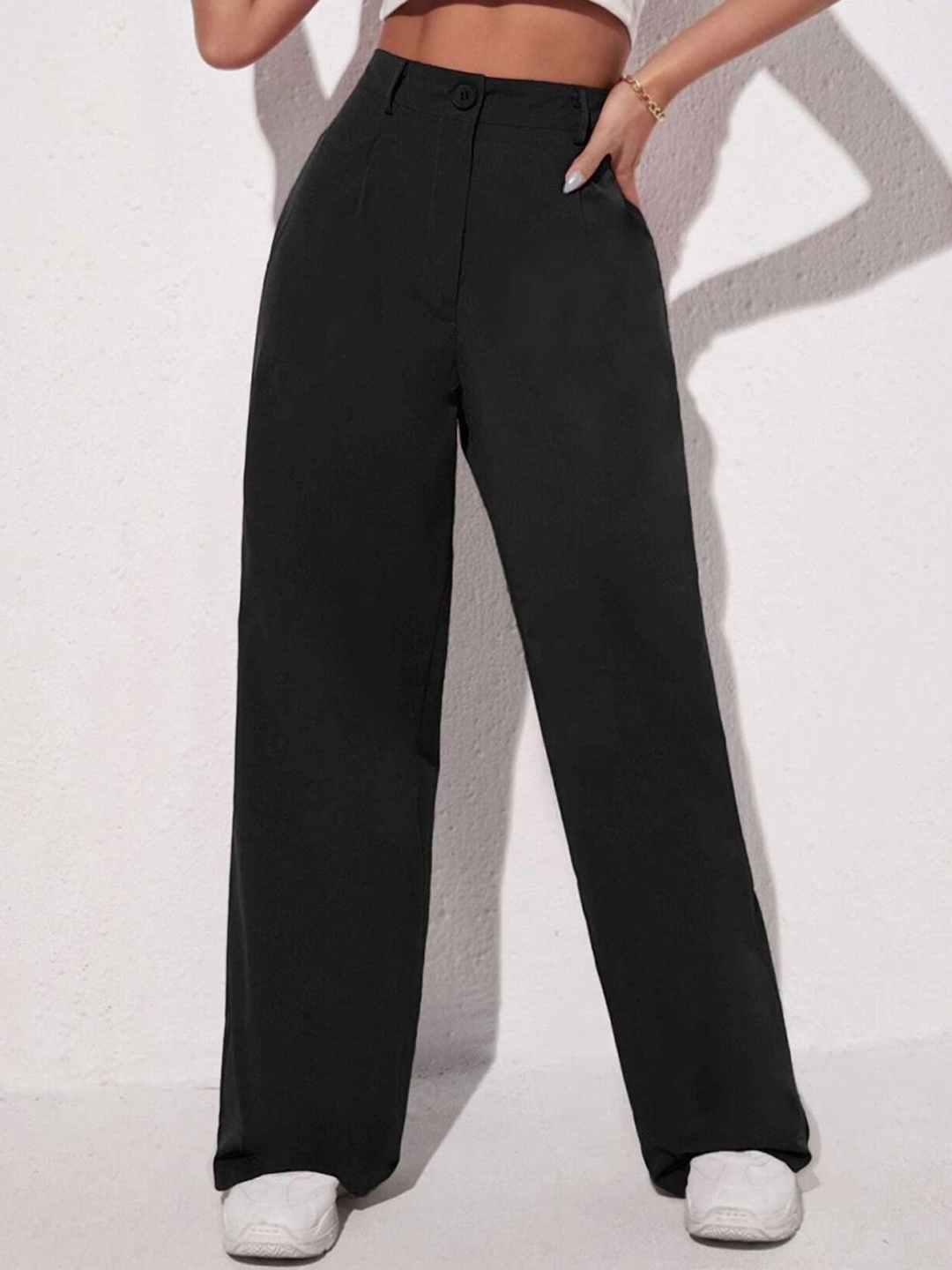 

BAESD Women Relaxed Straight Leg High-Rise Trousers, Black