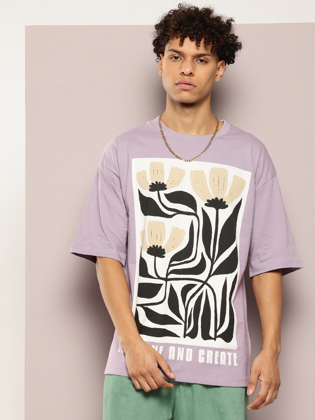

Kook N Keech Men Printed Pure Cotton Oversized T-shirt, Lavender