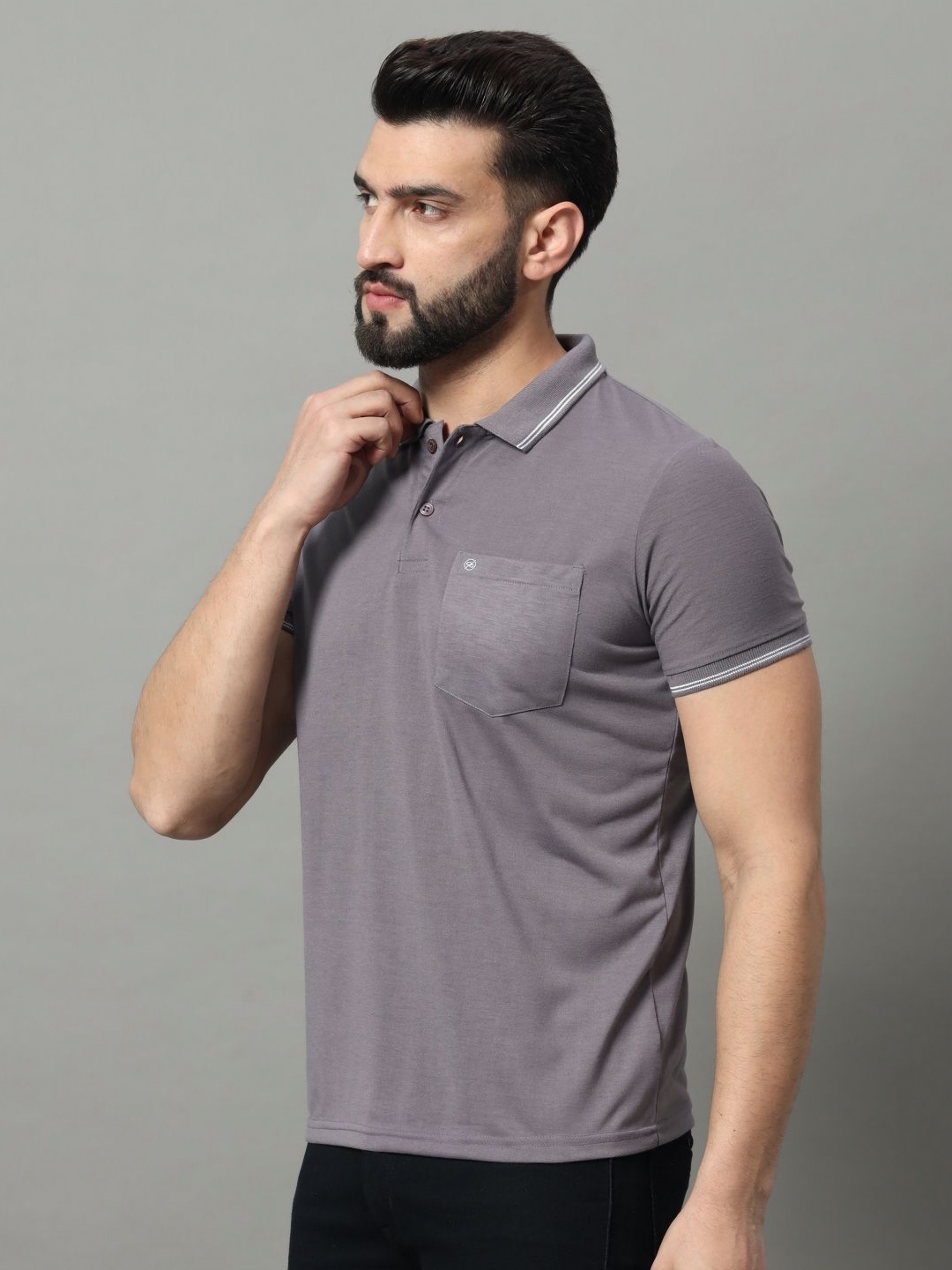 

OGEN Men Polo Collar Pockets T-shirt, Lavender