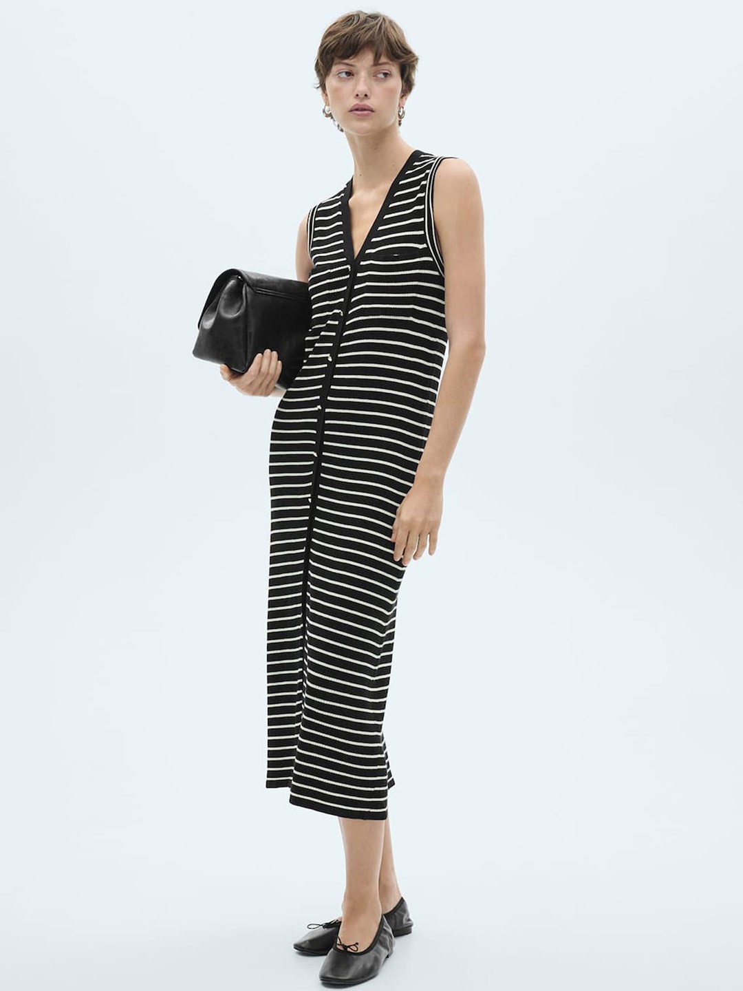 

MANGO Striped Sheath Midi Dress, Black