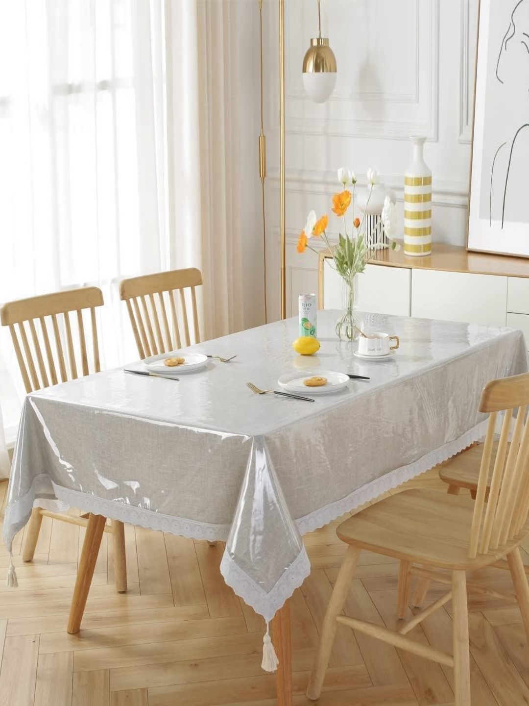 

Homerz Transparent & White Floral Printed Waterproof 6-Seater Table Cover