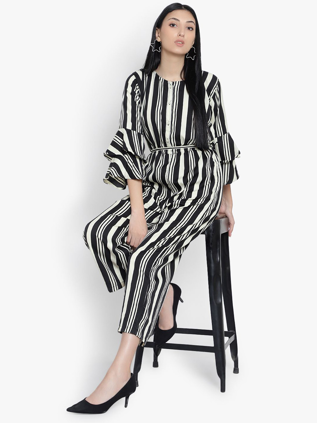 

PYRAMID FASHIONS Striped Basic Jumpsuit, White