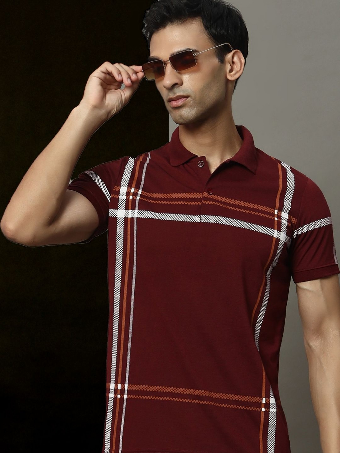 

OGEN Men Tribal Printed Polo Collar Pockets T-shirt, Maroon