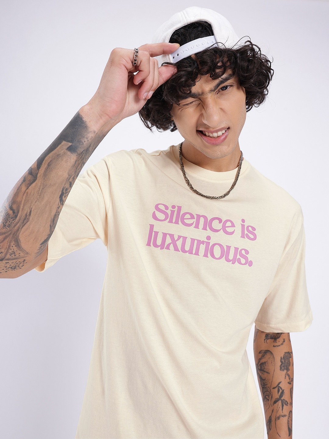 

glitchez Urban Cool Printed Relaxed Fit T-shirt, Cream