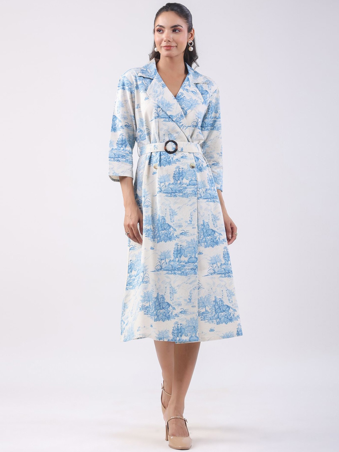 

JISORA Women Blue Printed Pure Cotton Wrap Dress