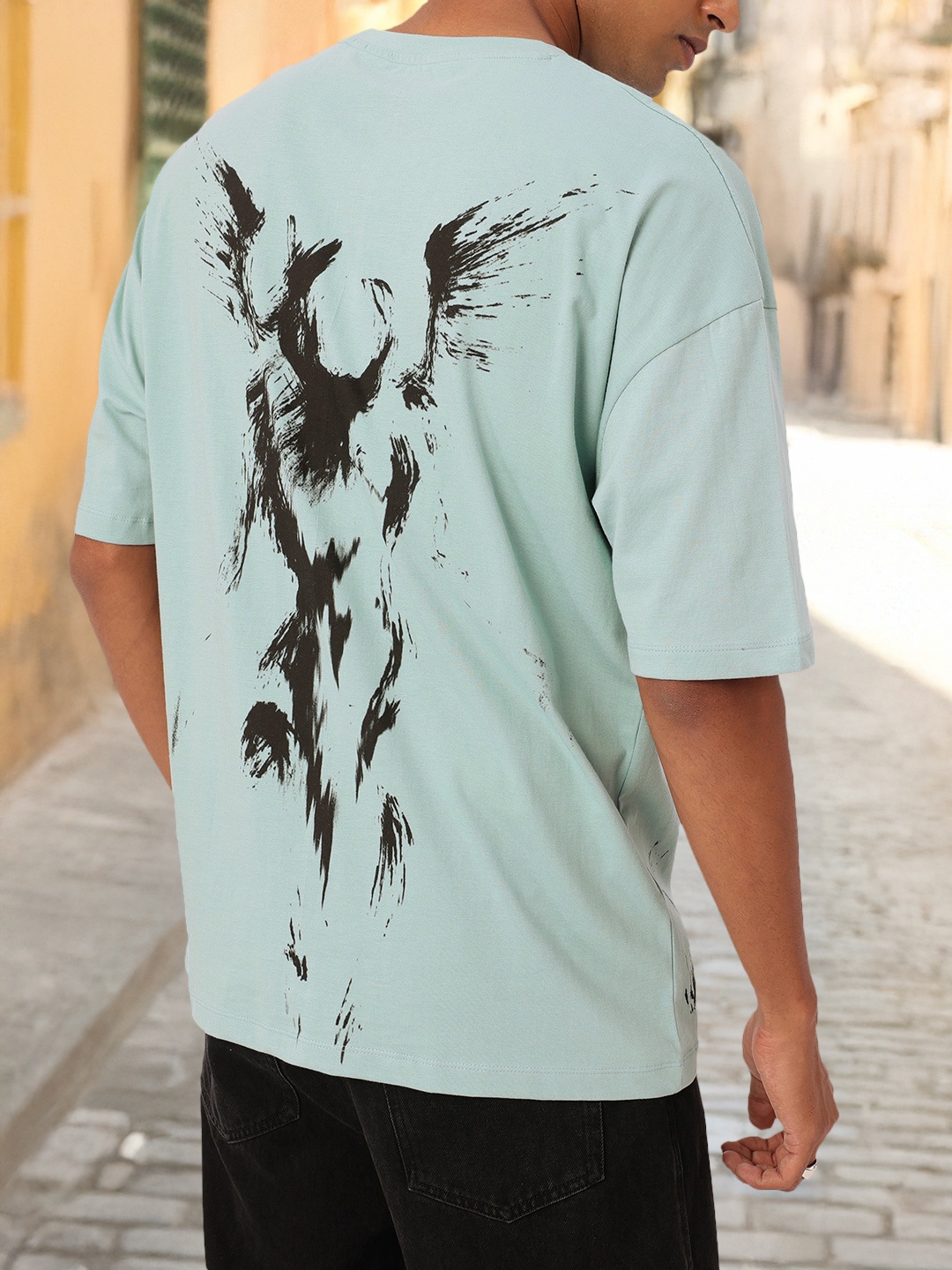 

Kook N Keech Urban Edge Printed Oversized T-shirt, Turquoise blue
