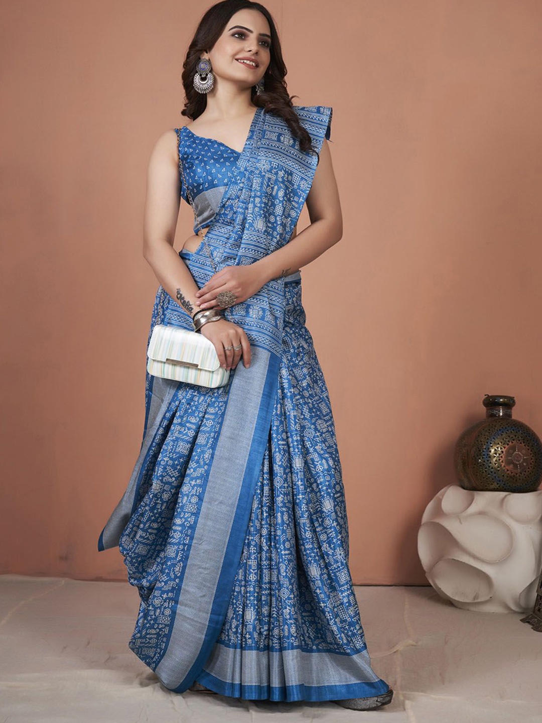 

Anouk Rustic Bagh Silk Blend Bagh Saree, Blue