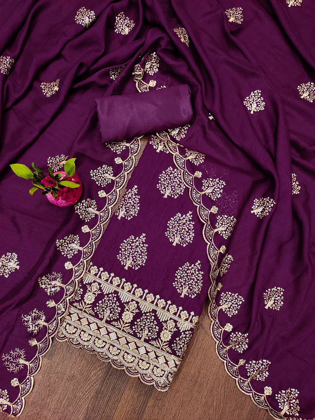 

Rangtulika Floral Embroidered Unstitched Dress Material, Purple